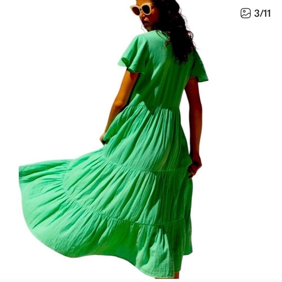 Oliphant Tuckernuck NWT Bahama Green Cotton Gauze V Neck Maxi Dress Sz L - Picture 3 of 14